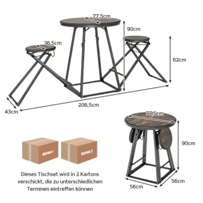 Copy of Costway Bartisch mit Barhocker Set 2 Personen Bartisch Set klappbar 206,5 x 77,5 x 90 cm Rustikalbraun