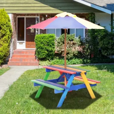 Set scaune pentru copii Set scaune din lemn Set gradina Masa pentru copii cu umbrela & 2 banci pentru exterior