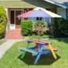 Set scaune pentru copii Set scaune din lemn Set gradina Masa pentru copii cu umbrela &amp; 2 banci pentru exterior