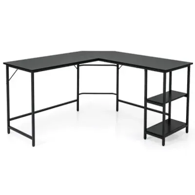 Desk L-forma colț tabel de scris cu 2 rafturi masa colț cu raft demontabil negru