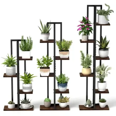3 standuri de plante 4+5+6 etaje stand de flori din lemn si metal