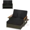 3 in 1 Rattan Lounge mobilier set pat dublu zi canapea gradina 2 scaune cu scaun Negru
