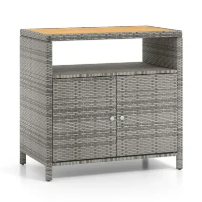 Dulap de grădină Rattan cu acacia lemn de lucrutop & Compartiment deschis Bufet dulap gri