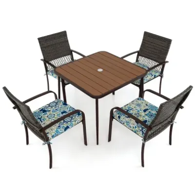 Set mobilier gradina din polirattan pentru 4 persoane Top de masă WPC cu ecran de grădină set