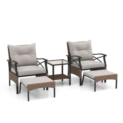 5. Set de PE-Polirattan inclus. scaun & masă & 2 scaune cu perne Set balcon