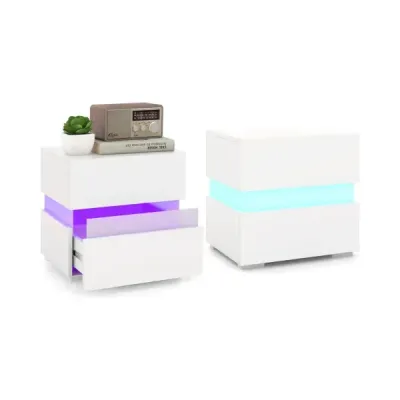 Masa de noapte 2 set LED cutie de noapte luciu mare noapte dulap noapte dresser cu 2 sertare Alb