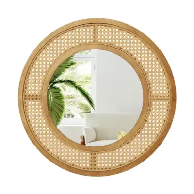 Oglindă rotundă de perete rattan ø 65 cm oglindă decorativă cu cadru din lemn natura