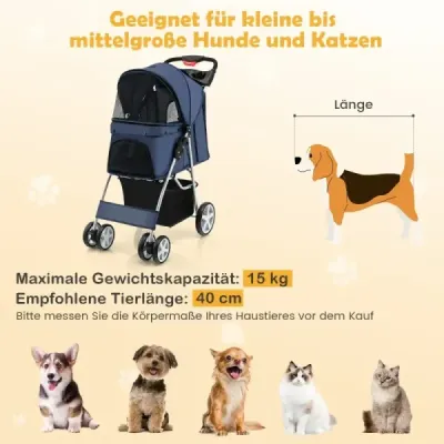 Animale de companie permise Buggy până la 15 kg 81 x 45 x 101 cm albastru închis