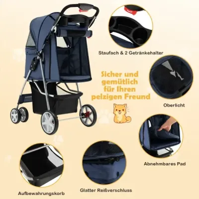 Animale de companie permise Buggy până la 15 kg 81 x 45 x 101 cm albastru închis