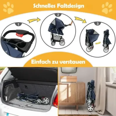 Animale de companie permise Buggy până la 15 kg 81 x 45 x 101 cm albastru închis