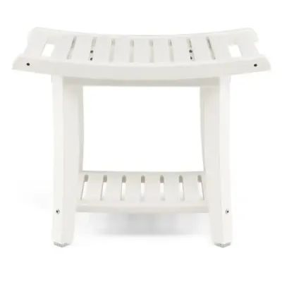Banc duș scaun duș impermeabil cu scaun curbat 60.5 x 34 x 48 cm Alb