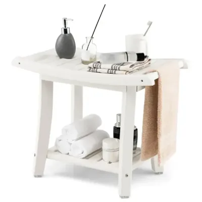 Banc duș scaun duș impermeabil cu scaun curbat 60.5 x 34 x 48 cm Alb