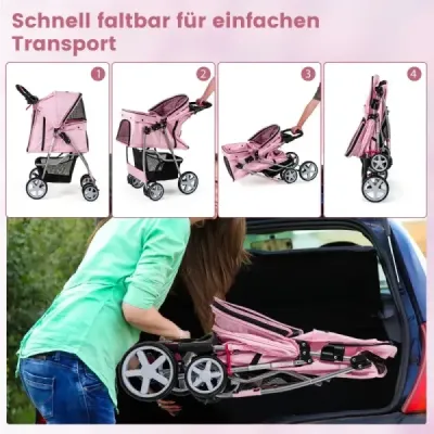 Dog Car cu Net Window & Beverage Holder & Trailer Animale de companie Buggy până la 15 kg Rosa