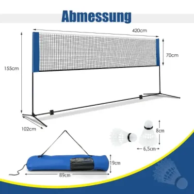 Badminton net cu stand cu minge de arc net reglabil cu 2 bile de arc & sac de transport 420 x 102 x 89