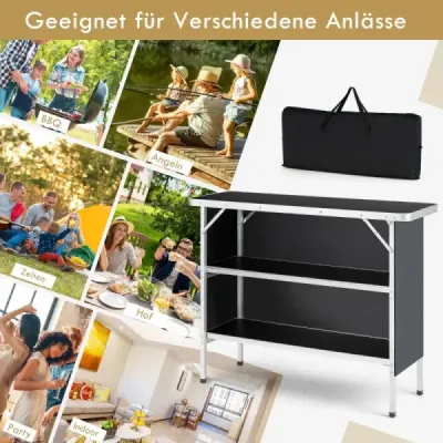 Masa de camping pliabil din aluminiu cu rafturi cu 2 etaje Cabinet de camping negru