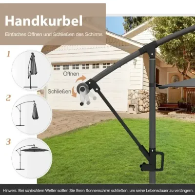 300 cm Parasol cu 32 LED-uri solare Lumini & Crank Garden Ecranul de piață Gray
