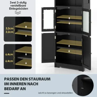 Cabinet baie cu usi din sticla 2 compartimente deschise si rafturi reglabile Negru