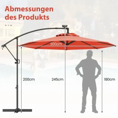 300 cm Parasol cu 32 LED-uri solare Lumini & Crank Garden Screen Orange
