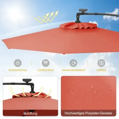 300 cm Parasol cu 32 LED-uri solare Lumini & Crank Garden Screen Orange