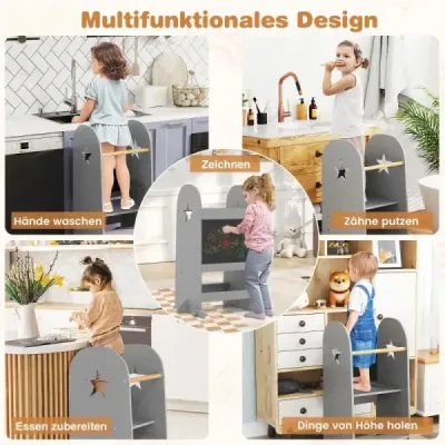 3 în 1 turn de învățare copii scaun pedala cu 3 înălțimi reglabile 90 kg Grey incarcat