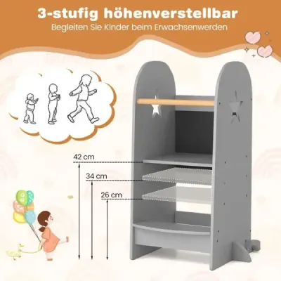 3 în 1 turn de învățare copii scaun pedala cu 3 înălțimi reglabile 90 kg Grey incarcat
