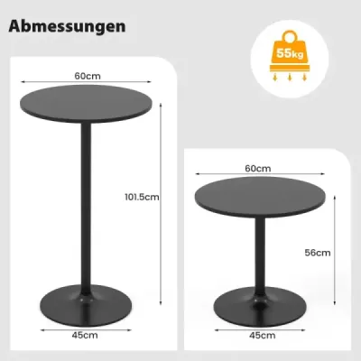 Inaltimea mesei rotunde reglabila 56 cm/101,5 cm Ø 60 cm Bistrotish Black