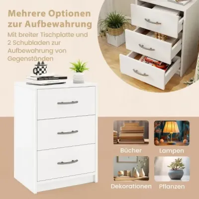 Masa de noapte cu 3 sertare Dulap de noapte pentru cutie pat de primăvară 38,5 x 28 x 54 cm Alb