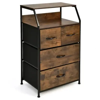 Commode cu 4 sertare de tesatura pliabila & metal cadru industrial lateral 60 x 39 x 96 cm