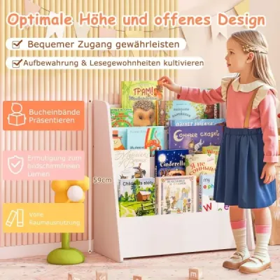 Copii Bookcase cu 4 sloturi pentru copii cameră Magazine standuri carte alb