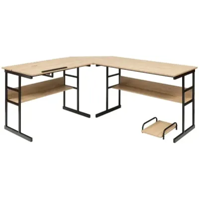 Birou în formă de L cu tabel neigibil de sus librărie inferioară & margini CPU tabel desen Tabel computer 170 x 150 x 75 cm Natura