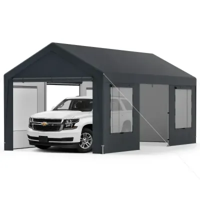Carport cort garaj cu 8 pereți laterali detașabili și uși roll Cort de garaj