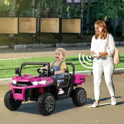 Basculant pentru copii cu 2 scaune si zona de incarcare si telecomanda Rosa