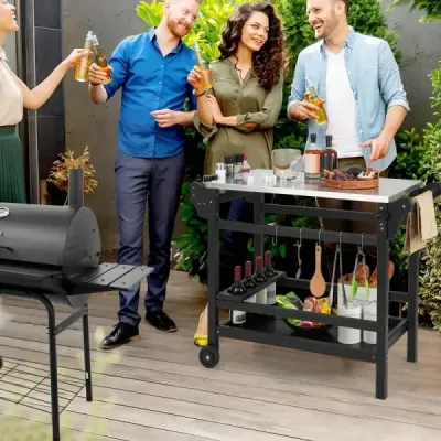 Coș de plastic din PEÎD cu placă de condimente și sticlă de vin Rack & Handle & 2 role Tabel grill