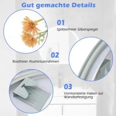 Oglinda LED baie cu iluminat anti-potrivire baie oglinda dimmable cu buton tactil argintiu