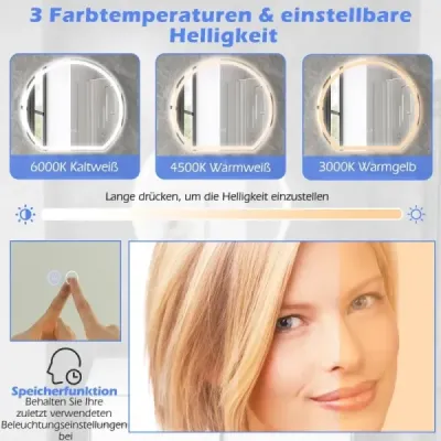 Oglinda LED baie cu iluminat anti-potrivire baie oglinda dimmable cu buton tactil argintiu