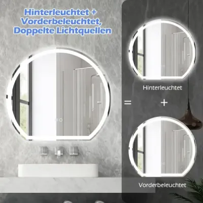 Oglinda LED baie cu iluminat anti-potrivire baie oglinda dimmable cu buton tactil argintiu