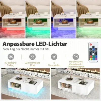 Masa de cafea cu 20 de culori LED-uri si telecomanda 95 x 55 x 31 cm Alb