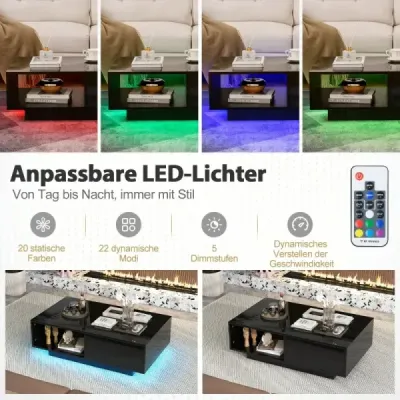Masa de cafea cu 20 de culori LED-uri si masa de control la distanta 95 x 55 x 31 cm Negru