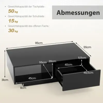 Masa de cafea cu 20 de culori LED-uri si masa de control la distanta 95 x 55 x 31 cm Negru