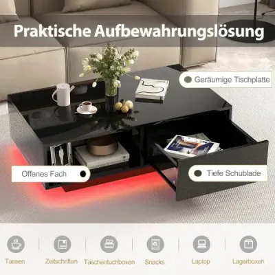 Masa de cafea cu 20 de culori LED-uri si masa de control la distanta 95 x 55 x 31 cm Negru
