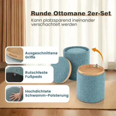 Scaun scaun 2 set rotund scaun picior cu spațiu de stocare & capac utilizabil albastru