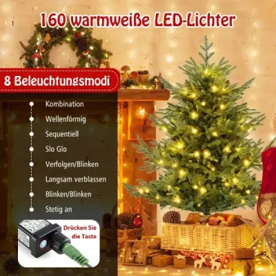 135 cm Brad artificial de Craciun cu iluminat Tannenbaum cu 160 de lumini albe si 8 moduri de lumina