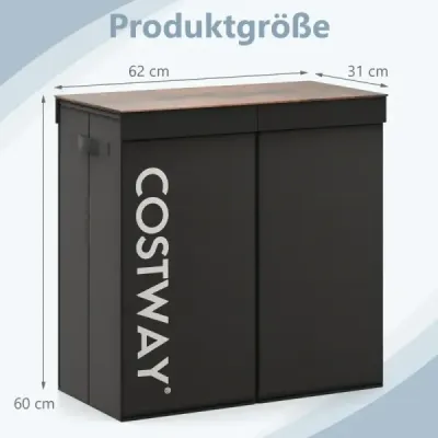 Cos de rufe cu capac 105 L container de rufe cu 2 saci de rufe detașabile negru