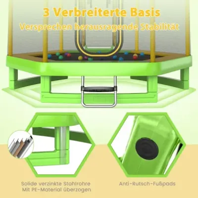 φ223cm Trampolină cu diapozitiv & scară & bile ocean max. 270 kg trambulină grădină