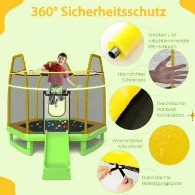 φ223cm Trampolină cu diapozitiv & scară & bile ocean max. 270 kg trambulină grădină