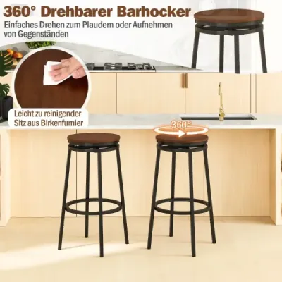 2 Set Bar Stool cu 2 Heights reglabil 360° Stool de bucătărie turnabil