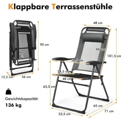2 Soare pliabil pentru terasa 71 x 58,5 x 101.5 cm Gri