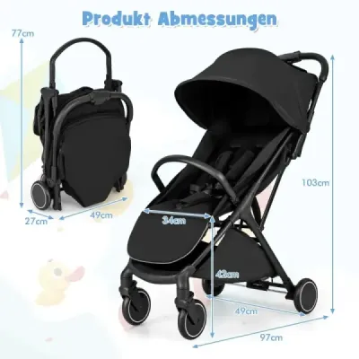 cărucior pliabil de călătorie buggy cu funcția culcat buggy copil portabil cu backrest reglabil negru