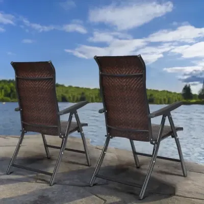 2 Rattan scaune pliante pentru terasa Scaune de camping portabile în aer liber Brown