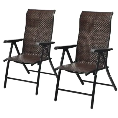 2 Rattan scaune pliante pentru terasa Scaune de camping portabile în aer liber Brown